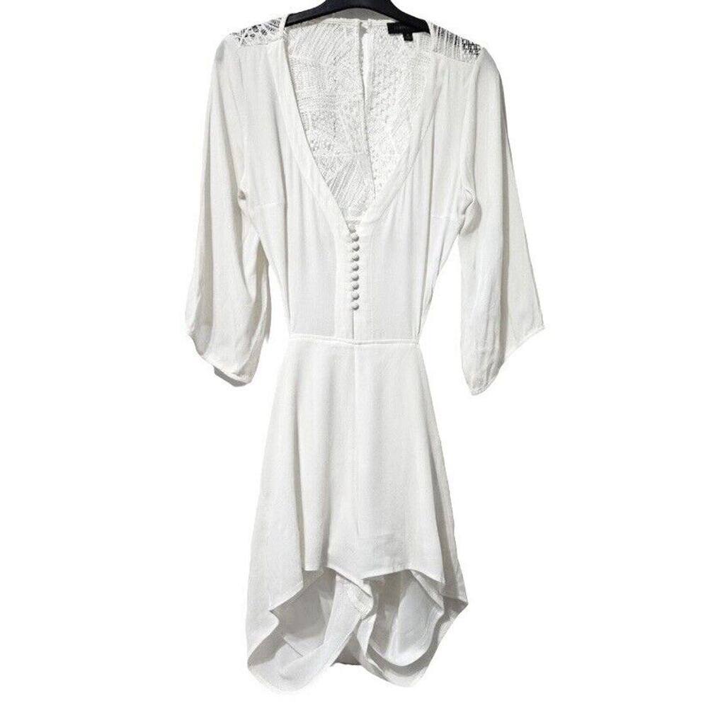 Dance & Marvel Ivory 3/4 Sleeve Front Deep V Button Open Back Crochet Romper L